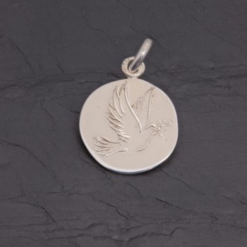 Médaille Colombe ovale en argent brillant | Pattrice