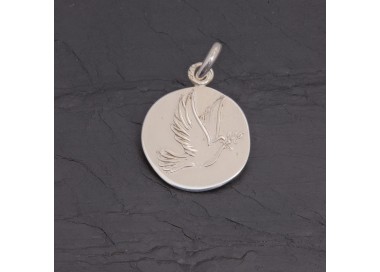 Médaille Colombe ovale en argent brillant | Pattrice