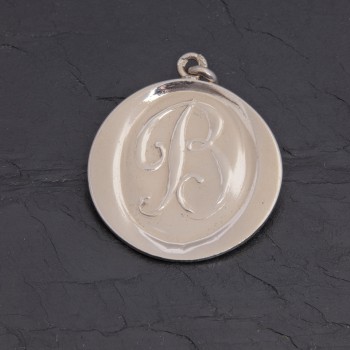 Médaille initiale B ovale en argent rhodié 26 mm | Pattrice