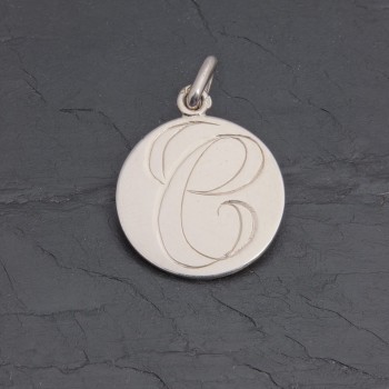Médaille initiale C en argent rhodié gravée main | Pattrice