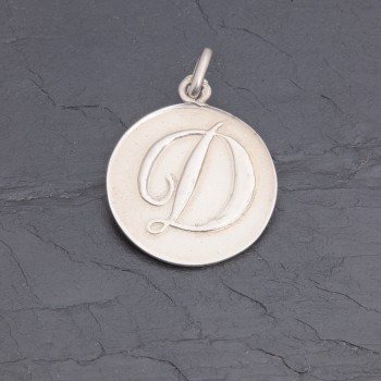 Médaille initiale D en argent patiné rhodié 21 mm | Pattrice