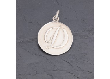 Médaille initiale D en argent patiné rhodié 21 mm | Pattrice