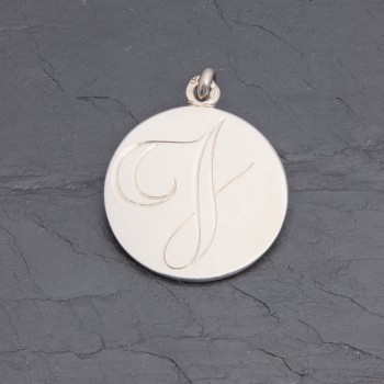 Médaille initiale J en argent rhodié gravée main | Pattrice