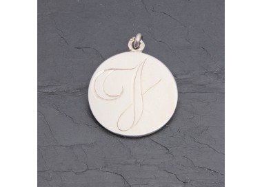 Médaille initiale J en argent rhodié gravée main | Pattrice