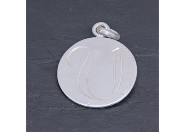 Médaille initiale U en argent satiné gravée main | Pattrice