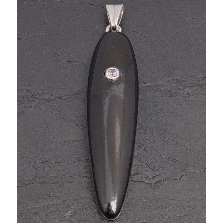 Pendentif fuseau en jais et saphir rose | Pattrice