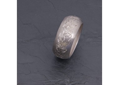 Bague jonc argent rhodié gravure florale | Pattrice