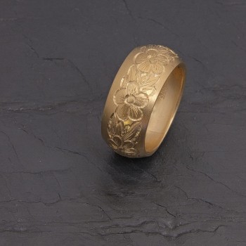 Bague jonc en vermeil motif fleurs gravé main | Pattrice