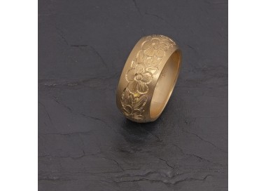 Bague jonc en vermeil motif fleurs gravé main | Pattrice